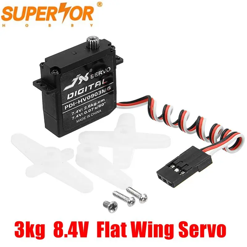 

PDI-HV0903MG JX Servo 3kg 8.4V Metal Gear Digital flat Wing Servo plastic case for RC Glider