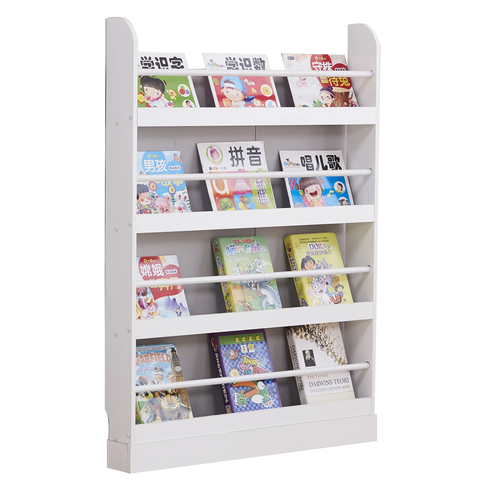 80x11.5x118CM 4 Tier Children's Bookcase Rack Free Standing Against Wall Display Storage Shelves for Books Toys[US-Depot]