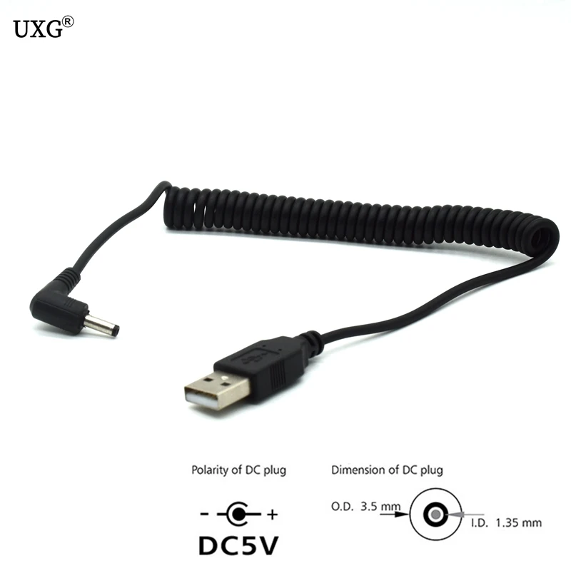 90 kąt usb do komputera męskie do 5V DC 3.5mm x 1.35mm beczka złącze teleskopowa wiosna moc adapter kablowy 1m