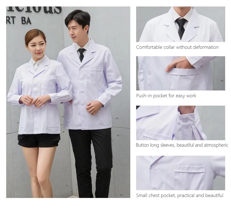 Uniformes de media longitud para hombre o mujer, abrigos médicos, dentista, ropa de trabajo de enfermera, bata de protección de laboratorio y