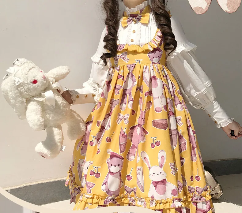 Robe lolita deux pièces pour filles, tenue rétro, avec nœud papillon, taille haute, style victorien, kawaii, op loli cos