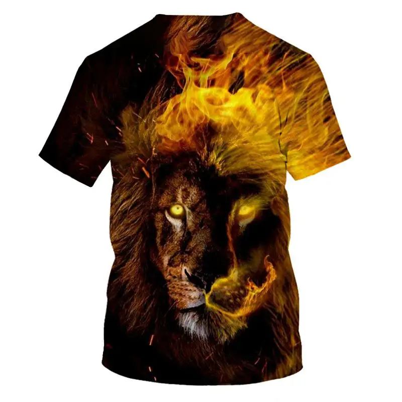 Summer Men's T-Shirt Fierce Flame Lion Tiger Tops 3D Printed Short-Sleeved Funny Animal  Casual Round Neck Shirt Streetwear