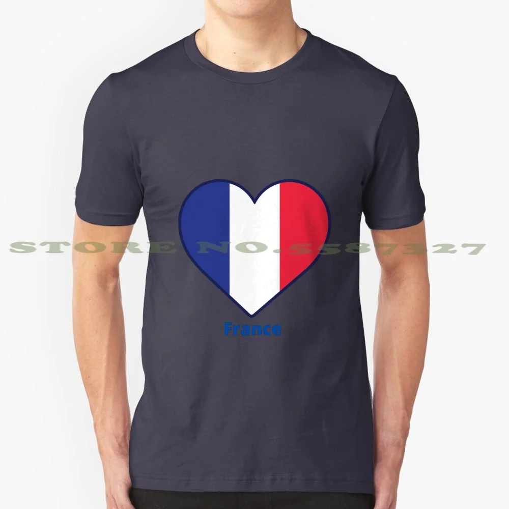 French Flag 100% Cotton T-Shirt French Banner France Europe Red White Blue Flags Symbol Patriotic Heart Shaped