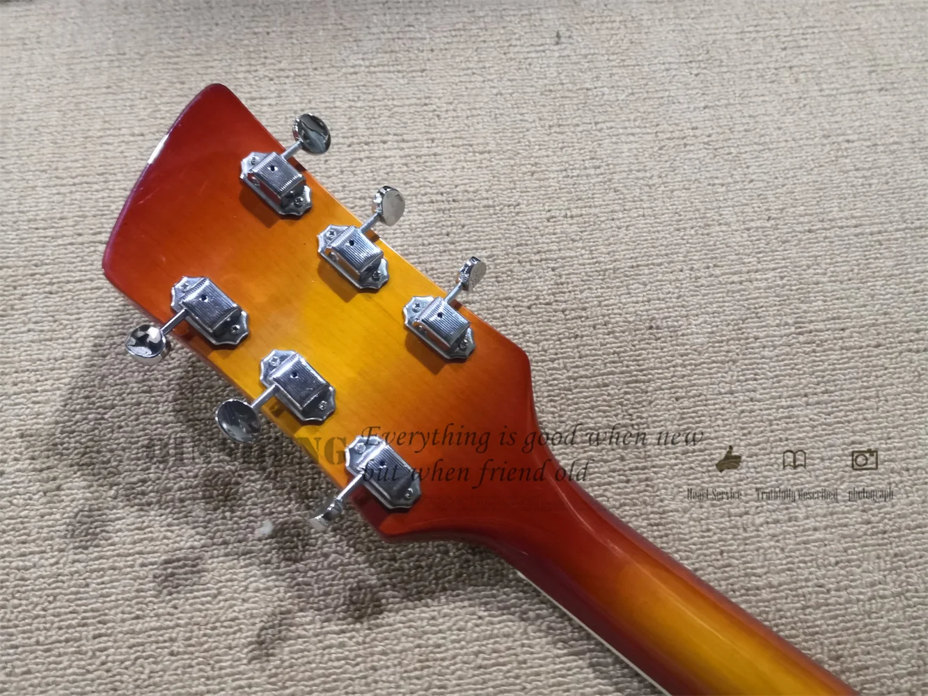 Custom 6 string electric guitar,left hand 360 350 guitar cherry sunburst body gold pickguard white fishbone binding