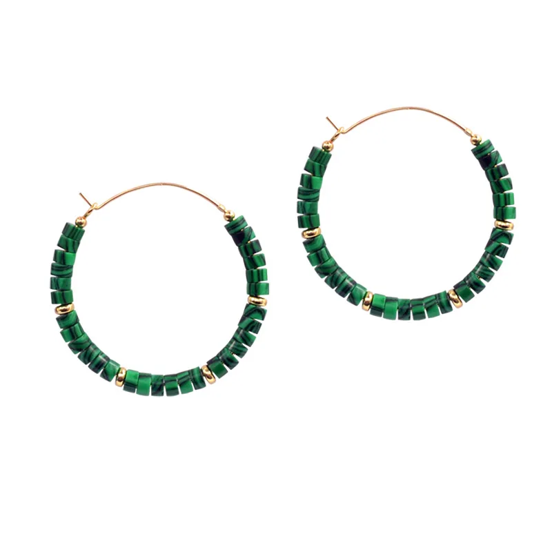 HUIDANG Fashion Spring Jewelry Navy Green Amazonite Natural Stone Beaded Hoop Earring Big for Women