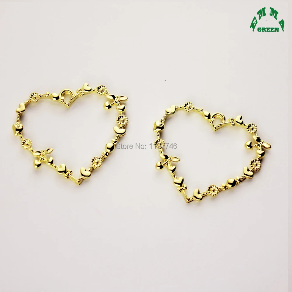 Gold Charm Hollow Heart Flower Love Hearts Metal Pendants Charms Accessories for Jewelry Making Handmade Finding 20pcs 39mm