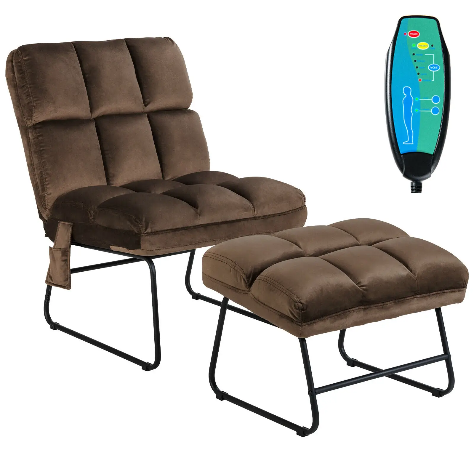 Giantex Massage Chair Velvet Accent Sofa Chair w/ Ottoman & Remote Control Brown