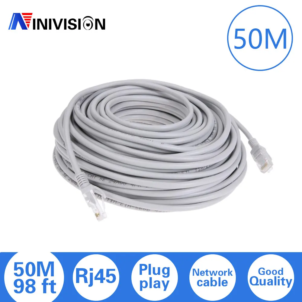 

NINIVISION 50M 164ft cat5 Ethernet Network Cable RJ45 Patch Outdoor Waterproof LAN Cable Wires For CCTV POE IP Camera System