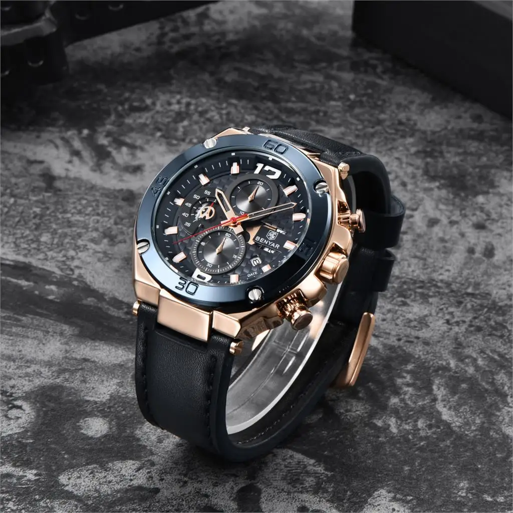 BENYAR Top Brand 2023 Men Quartz Watch  Multifunction Sport Chronograph 30M Waterproof Wrist Watch Clock Relogio Masculino