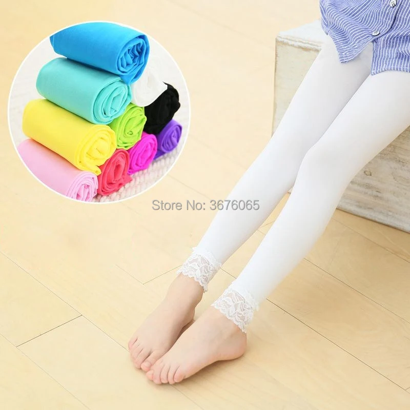 3-12Y Baby Girls Candy Color Leggings Children Pant Girls Lace Pants Kids Spring Autumn Leggings Knee Calf Ankle Length Pants