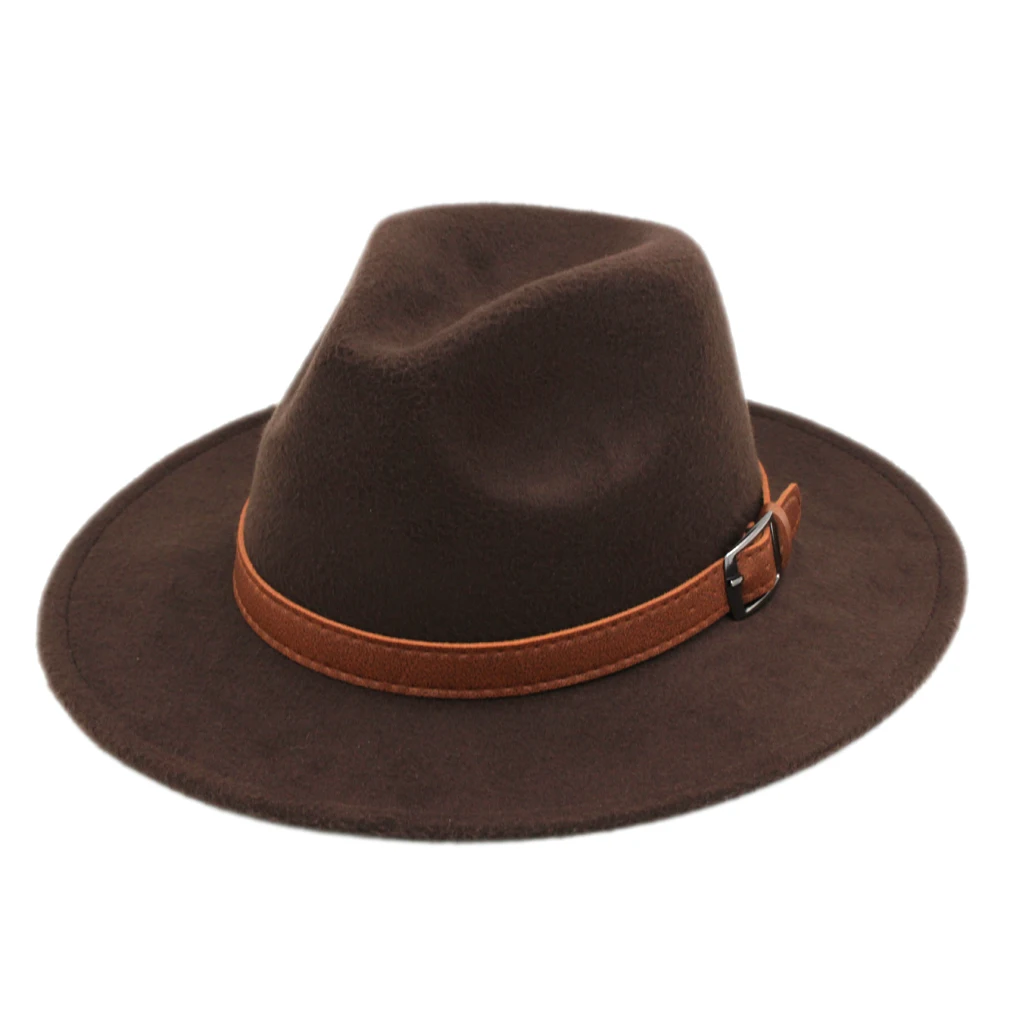 Mistdawn Vintage Style New Fedora Hat Trilby Panama Hat Wool Blend Gangster Cap Adjustable Brown Leather Belt Size 56-58cm