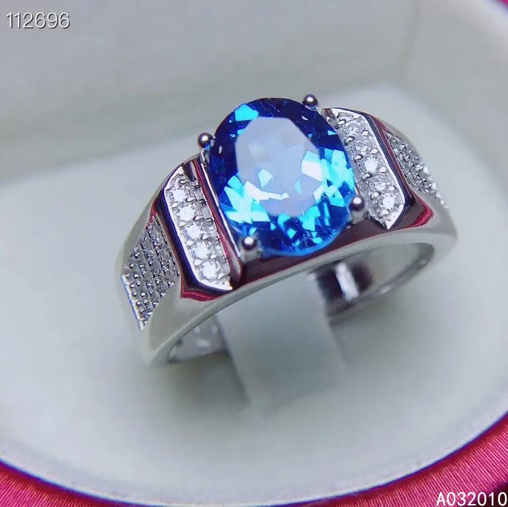 

KJJEAXCMY fine Exquisite jewelry 925 sterling silver inlaid natural blue topaz new men adjustable BOY ring upport test