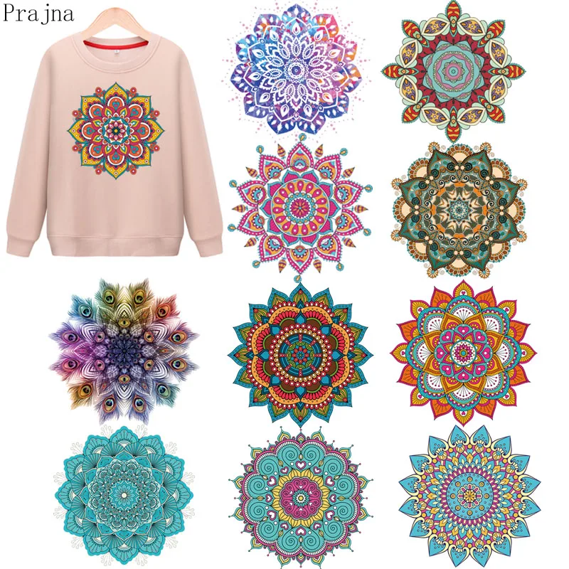 Prajna Iron On patch Mandala Flowers Heat Transfer fusibile Sticker Custom Fashion patch Heat Transfer fusibile Sticker