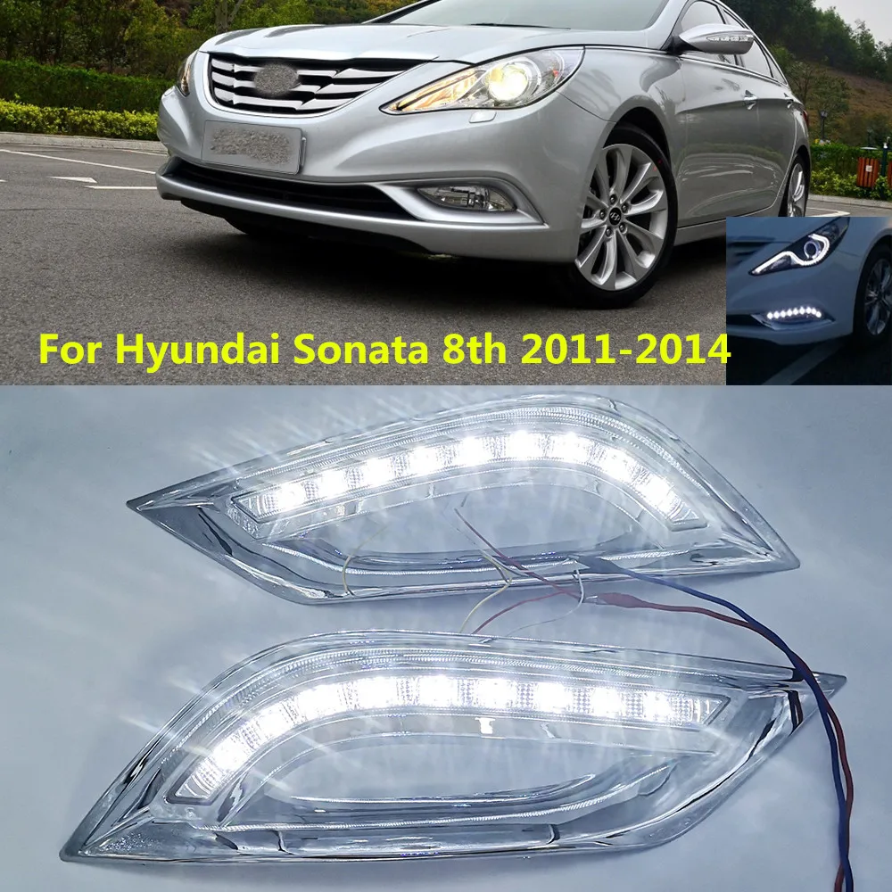 

2pcs Led Drl and Turn Signal for Hyundai Sonata 8th 2011 2012 2013 2014 Replace Fog Lamp 12V Daytime Running Lights Amber Flash