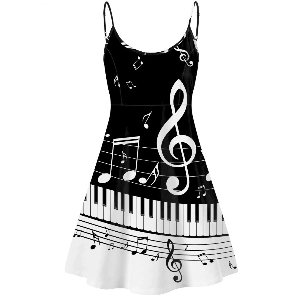 

Piano Key Music Note Print Summer Sleeveless Party Dress for Girls Luxury Sexy Bodycon Slip Dresses Vestido de Mujer