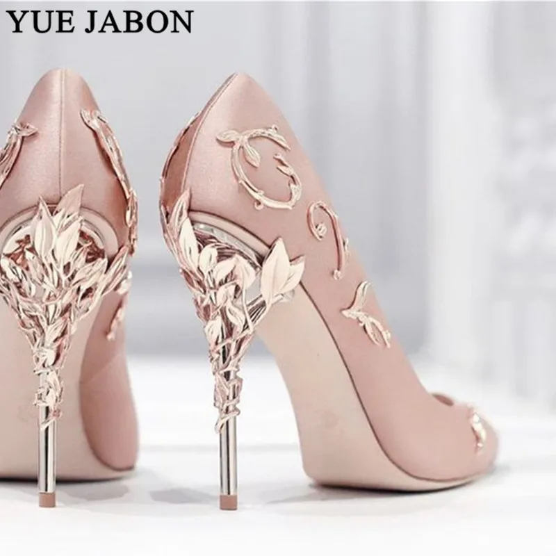 Luxury Women Shoes White pointe shoes Flower Heel Wedding Shoes Women Elegant Silk Brand Design heel shoes Ladies high heels