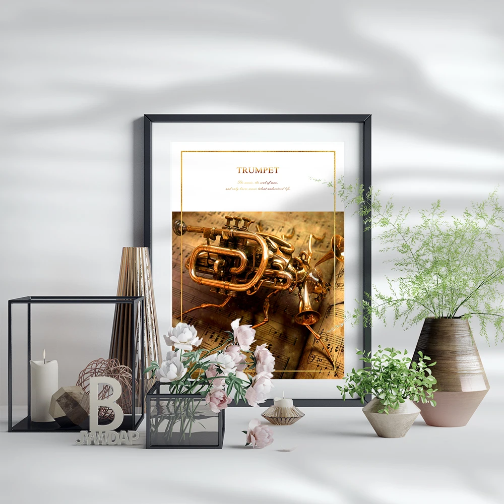 الحديثة الرجعية المعادن البوق الرسم على لوحات القماش الجدارية المشارك Vintage أداة عزف موسيقى لغرفة المعيشة ديكور المنزل هدية ملصق