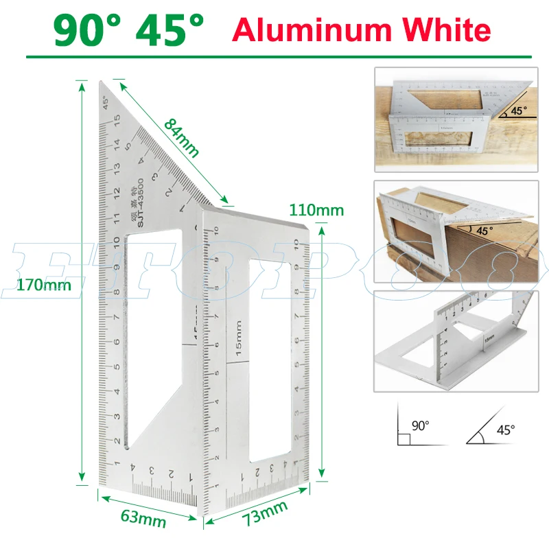 Japanese Aluminum Alloy Square Angle Ruler 45 degrees 90 degrees Gauge Protractor For Multifunctional Carpenter Woodworking Tool