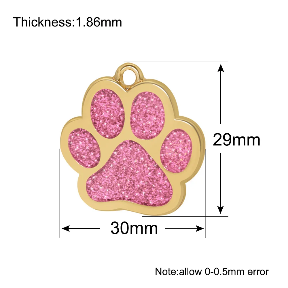 Wholesale 20Pcs Golden Personalized Dog ID Tags Engraved Cat Dog Puppy Pet ID Name Tag Pendant Pet Accessories Paw Glitter plate