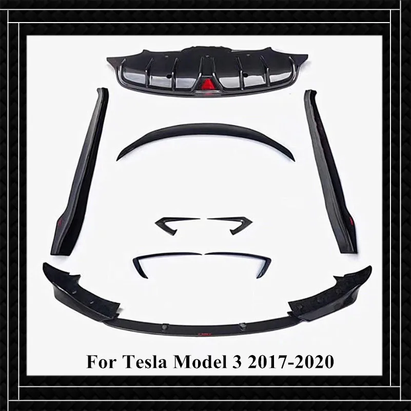 17-20 Full set Real Carbon fiber Front lip , rear lip ,side skirt , rear wing , wind knife Fit for Tesla Model 3 Car accessories