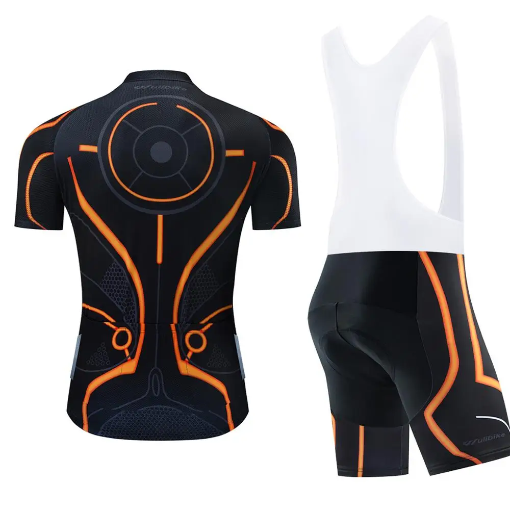 wulibike tron orange cycling jersey and bib shorts set mens quick drying mtb short sleeve suit for man high-elastic sponge pad