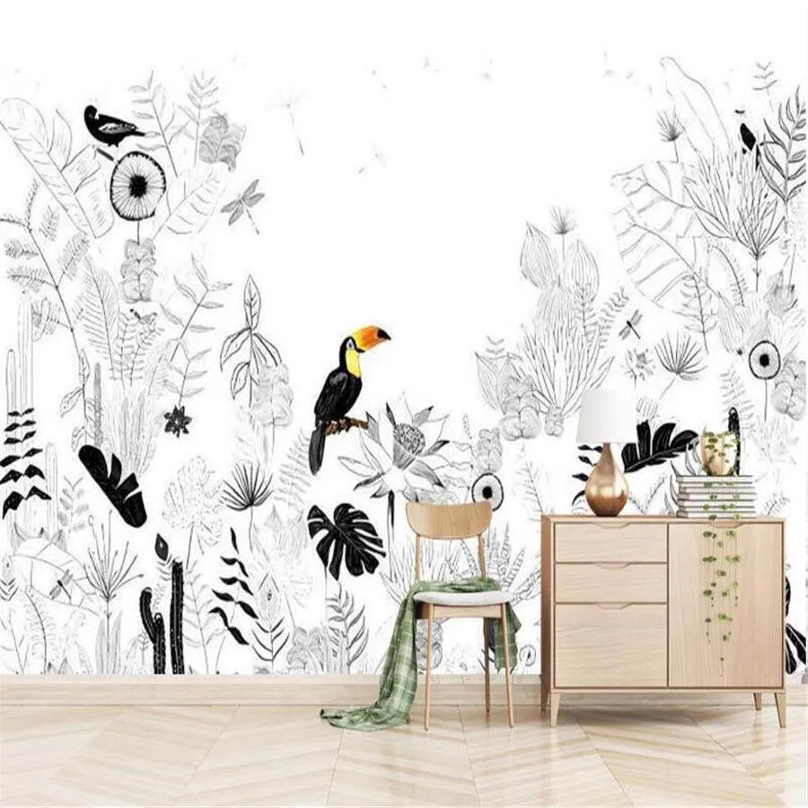 Custom 3D Mural Wallpaper French Landscape Tropical Rainforest Animals and Plants Living Room Dining Room Background Wall