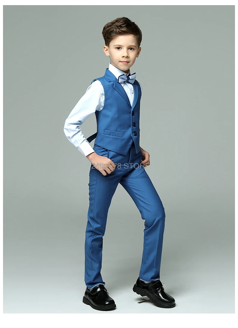 Brand Flower Boys Formal Suit Wedding School student campus Dress Gentleman Kids Vest Shirt Pant Bowtie 4Pcs ceremony Costume