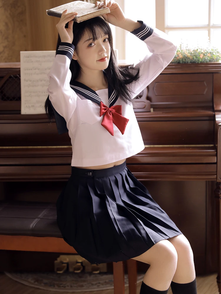 

JK Uniform College Style Suit Girl's Japanese-Style Sweet High School Summer Long-Sleeved Soft Sister Sailor Suit Pleated Skirt