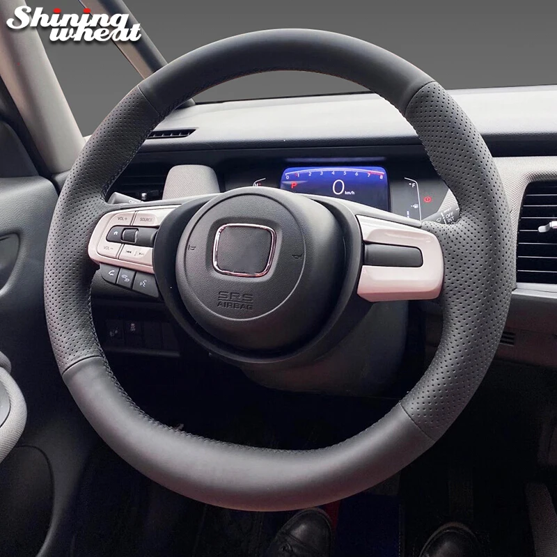 Shining wheat Black Artificial Leather Car Steering Wheel Covers for Honda Fit 2020 Jazz 2020