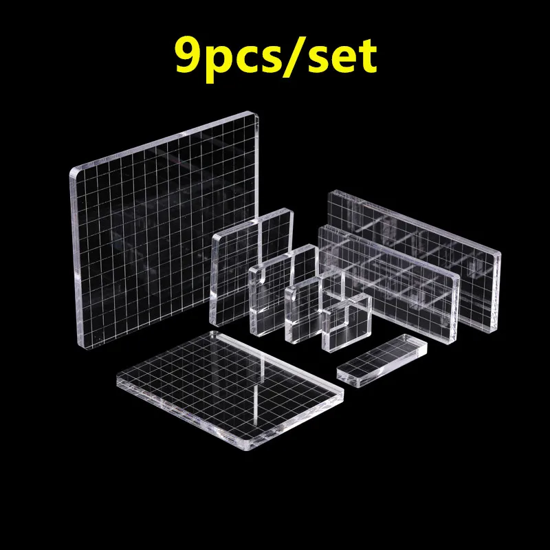 9pcs/set Transparent Acrylic Clear Stamp Block Pad Set For Stamping DIY Scrapbooking Card Making Handmade Craft Tools