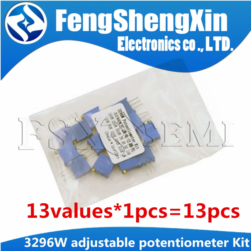 

13values*1pcs=13pcs 3296W adjustable potentiometer Kit contains 100R 200R 500R 1K 2K 5K 10K 20K 50K 100K 200K 1M