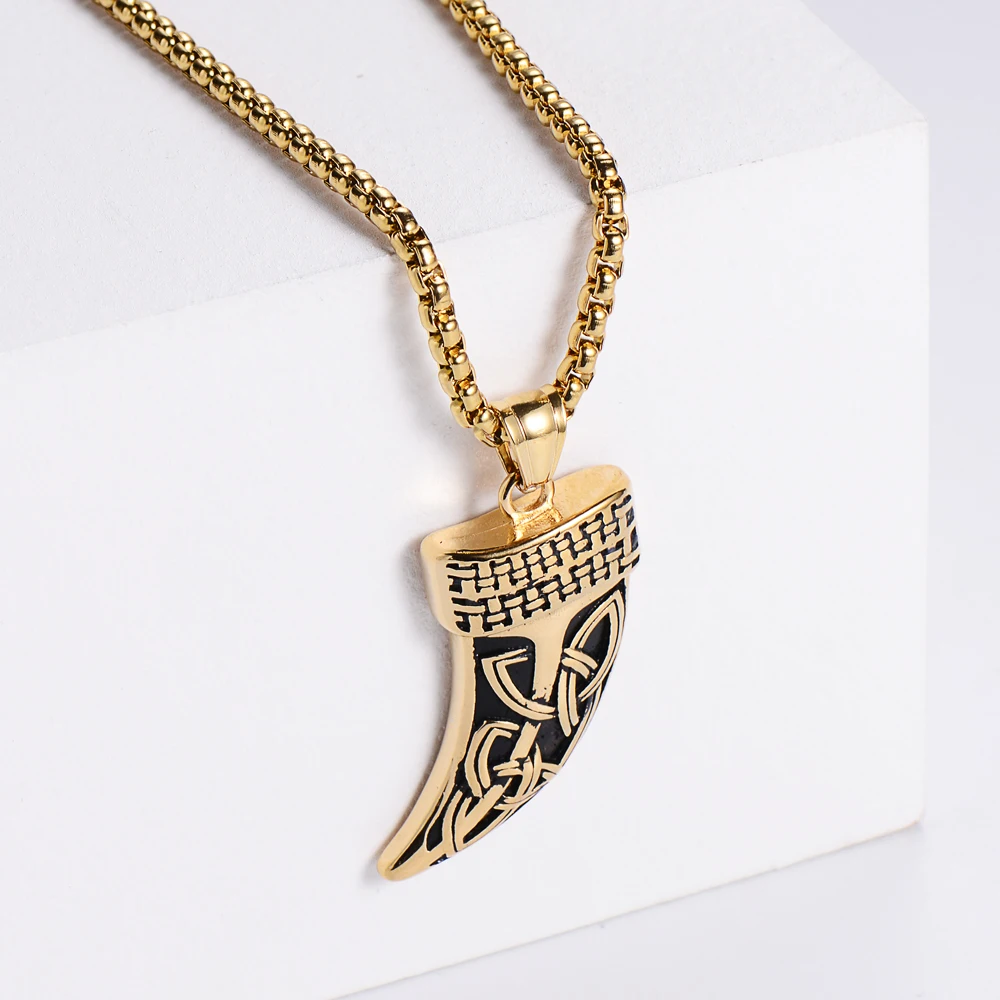 Top Quality Men Necklace Wolf Teeth Charm Pendant Necklaces Stainless Steel /Gold 5 Size Chains Hip Hop Jewelry Gift for Him