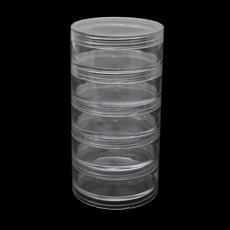 1 Set 5 Layer Cylinder Stackable Bead Containers Plastic Round Clear Storage Jar Box for Beads Buttons Crafts Small Item