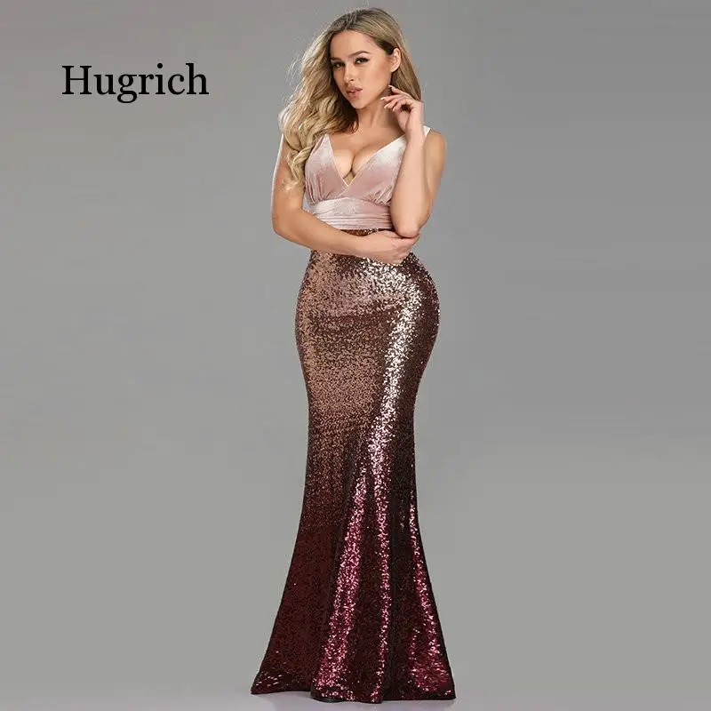 

Pretty Sexy Sequined Little Mermaid Burgundy Sparkle New Arrival Cheap Long Dresses 2020