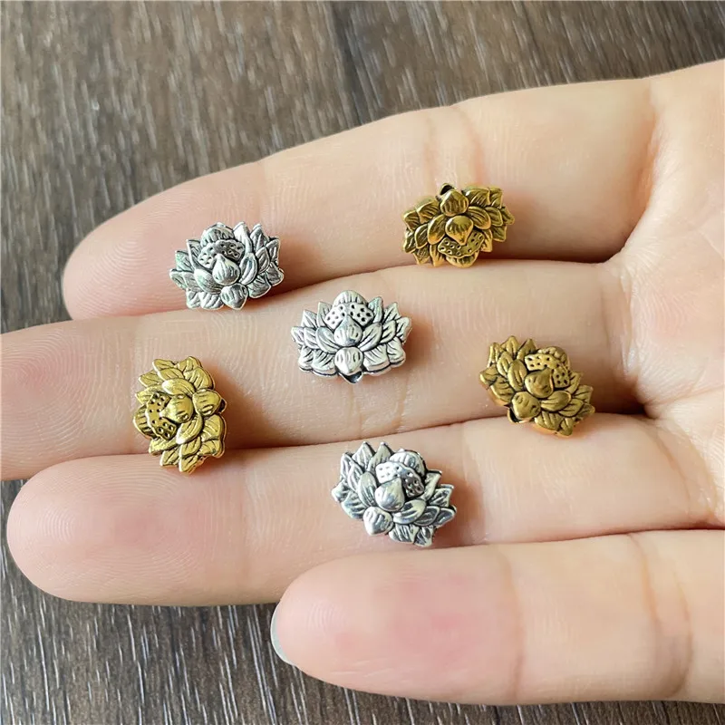 30pcs Lotus Flower Perforated Beads Connected For Jewelry Making DIY Handmade Bracelet Necklace Alloy Accessories Wholesale