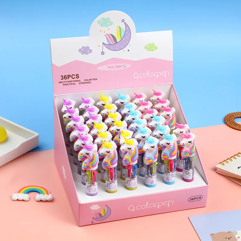 

36 pcs/lot Creative Unicorn 4 Colors Mini Ballpoint Pen Cute Press ball pens School Office writing Supplies Stationery Gift