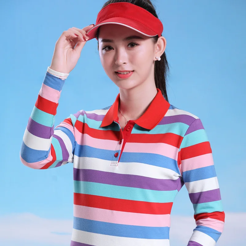 Ruoru Women's Striped Polo Shirts Long Sleeve Turn-Down Collar Big Sale New Spring Women Polo Shirts 2020