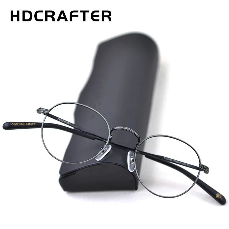 HDCRAFTER High Quality Titanium Round Frame Vintage Men Women Small Face Prescription Glasses Frame Eyeglasses Myopia Oculos