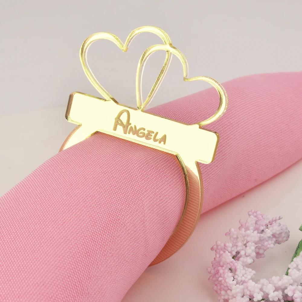 Personalized Acrylic Mirror Gold Napkin Ring, Table Place Name Card, Wedding Party Decor Favors, 100Pcs