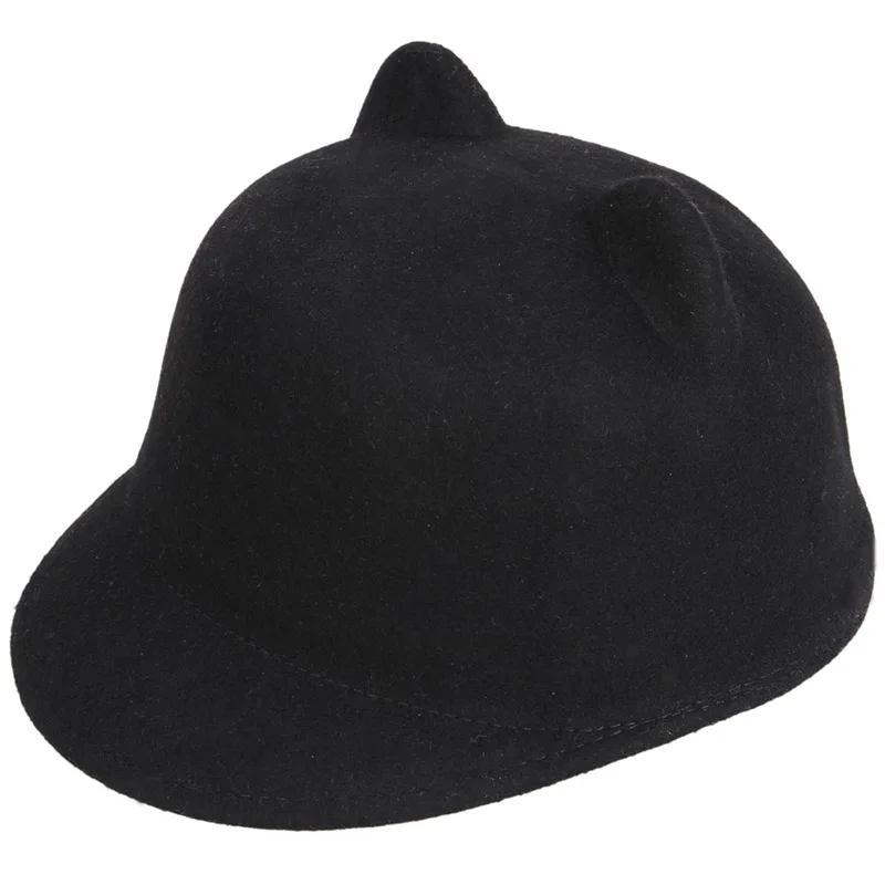 LUCKYLIANJI High Quality 100% Wool Felt Kid Children Demon Devil Hat Cat Ears Derby Bowler Cap (One Size:54cm)