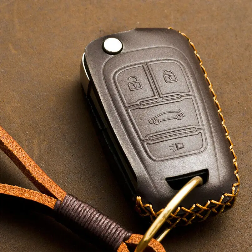 Handmade Genuine Leather Car Key Fob Cover Full Covered Keychain Case Shell For Buick Chevrolet GMC