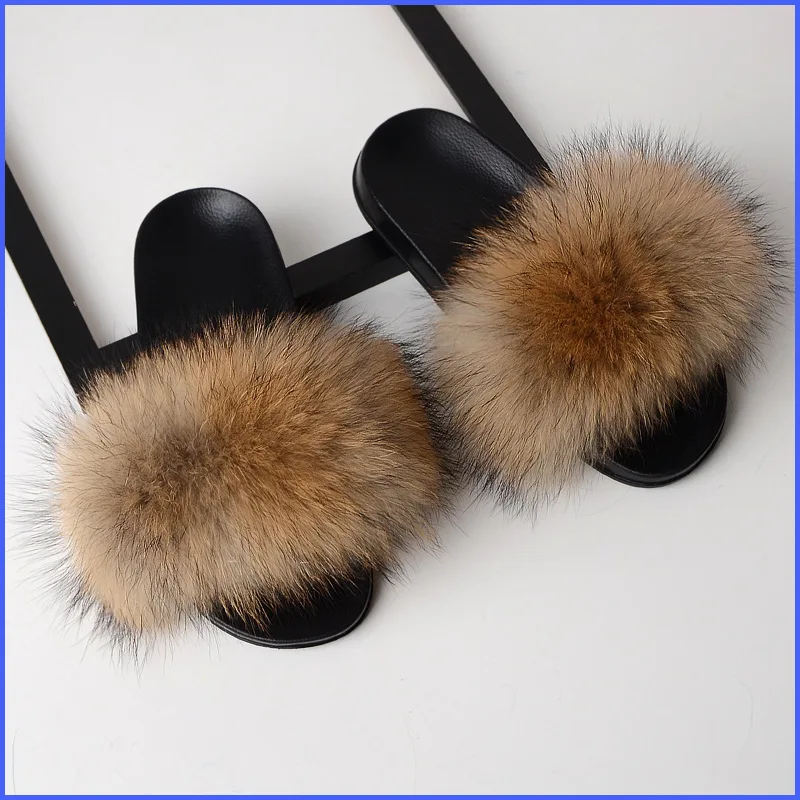 SARSALLYA Fur Slippers Women Real Fox Fur Slides Home Furry Flat Sandals Female Cute Fluffy House Shoes Woman Brand Luxury 2024