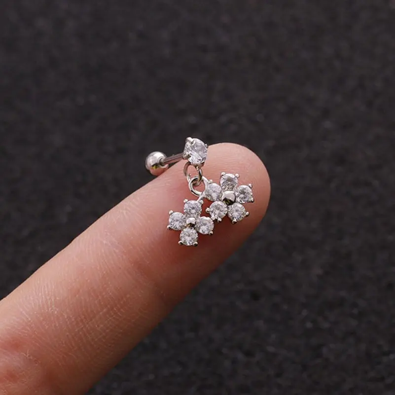 1PC CZ Cross Heart Flower Pendant Dangle Cartilage Earring Helix Tragus Rook Lobe Ear Piercing Jewelry