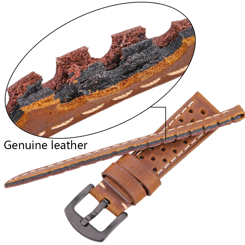 Genuine Leather Watchband 20 22 24mm For Samsung Galaxy Watch 3 4 Strap Cowhide Vintage Breathable Bracelet