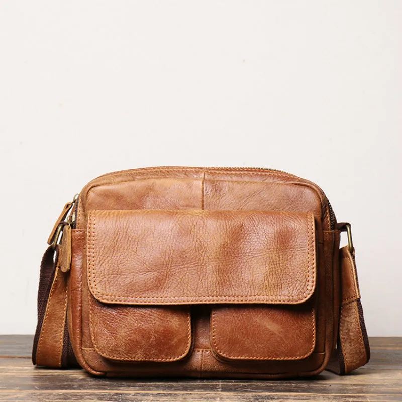 

Retro Natural Cowskin Men's Shoulder Messenger Bags Nubuck Genuine Leather Casual Crossbody Travel Bag Small Flap Bags