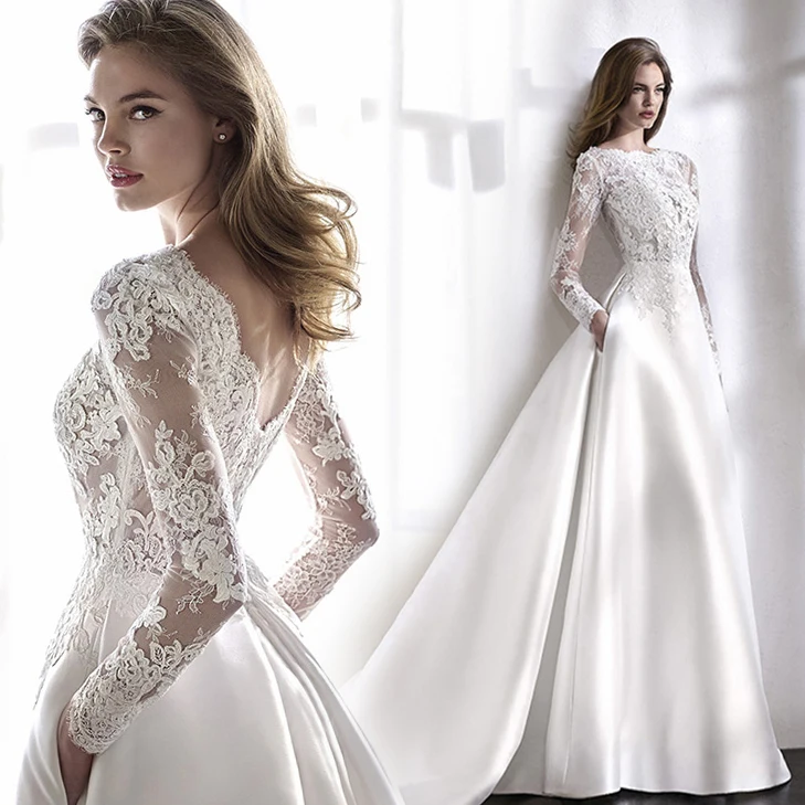 Abiti da sposa 2020 Mrs Win Elegante Completo A Maniche Corte Dei Treni Vestido De Noiva Una Linea di Luce Della Principessa Di Lusso Abito Da Sposa