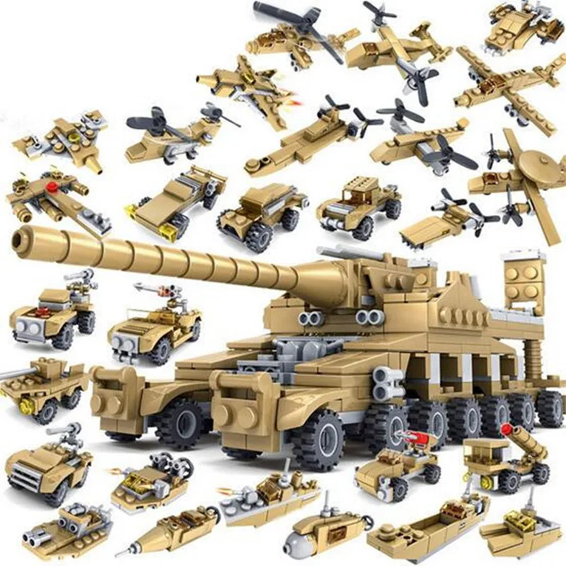 16 in 1 Total 33 Models Army Series Transformation Super Fire Tank 544pcs Building Blocks Bricks Toy For Kid Gift