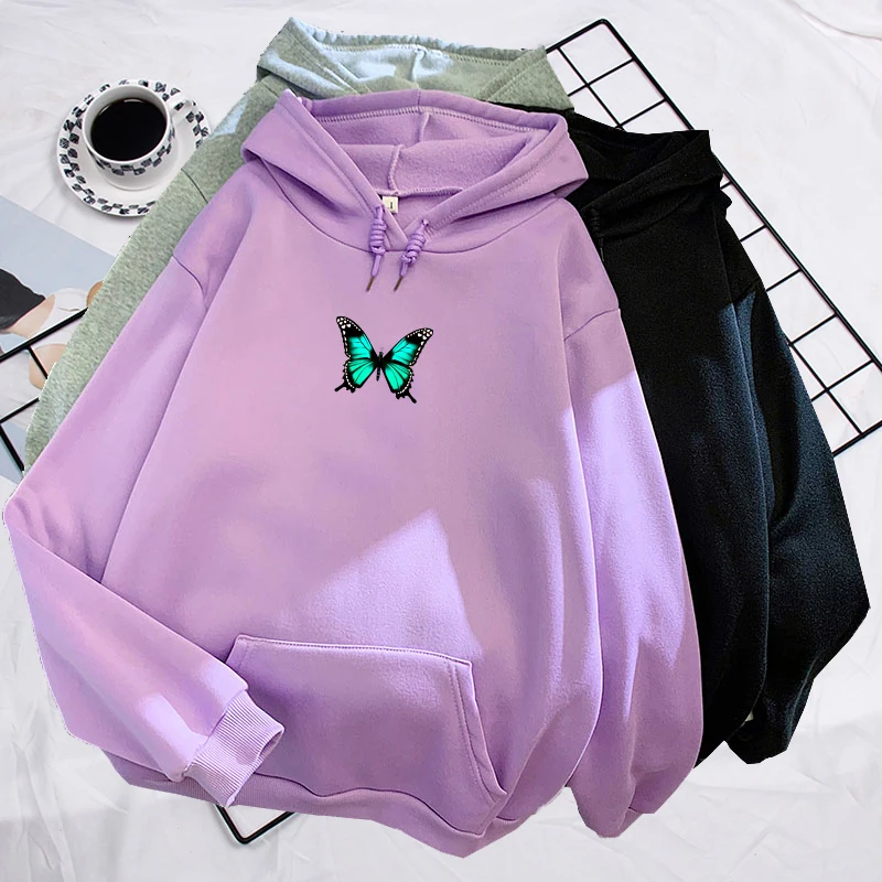 

Harajuku Butterfly Print Hooded Aesthetic Hoodie Spring Ladies Hoody Streetwear Winter Oversized Hoodies Women Sweatshirts