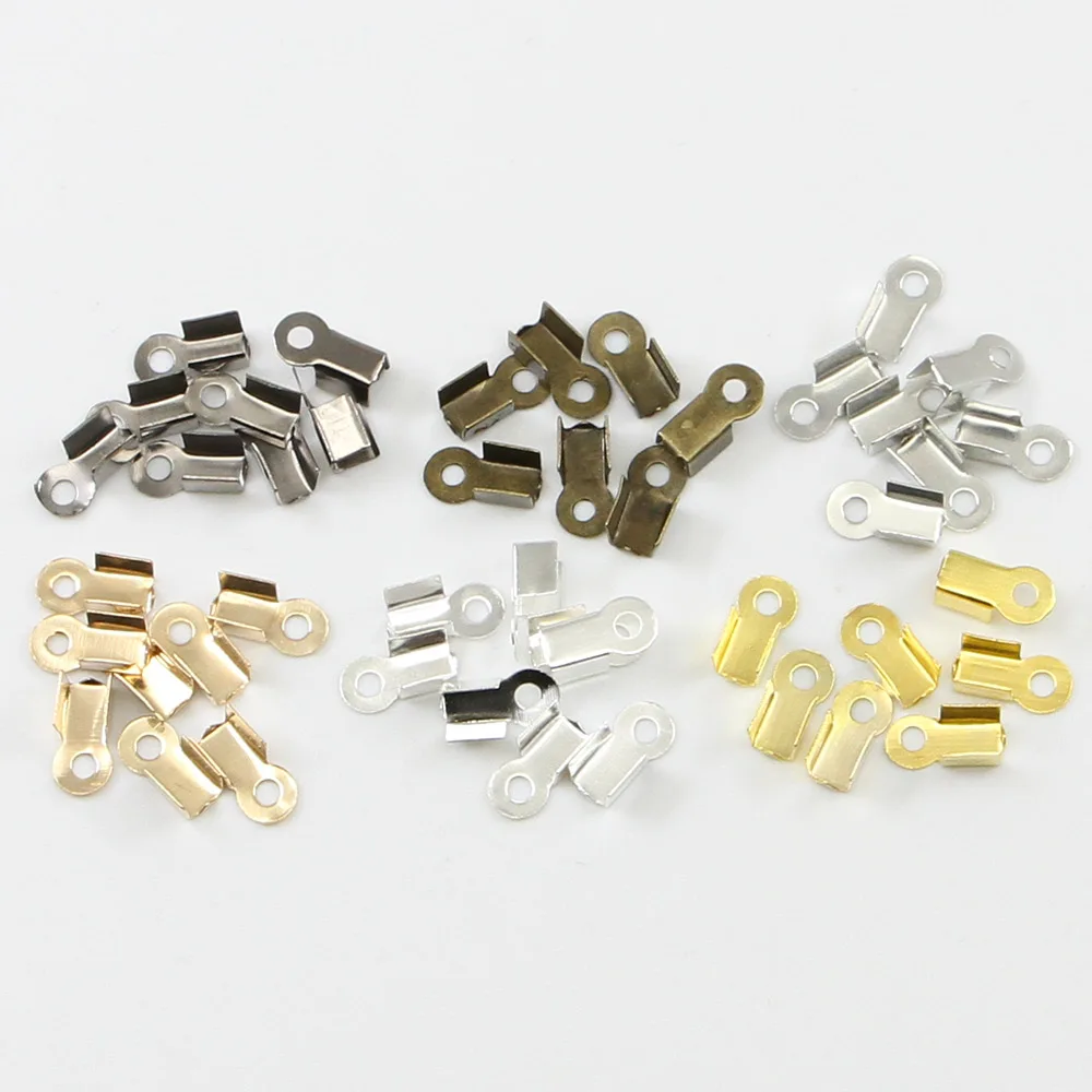 200pcs/lot Clasps Cord End Caps End Fasteners Leather Clip Tip Fold Crimp Bead Connectors For DIY Jewelry Making Findings