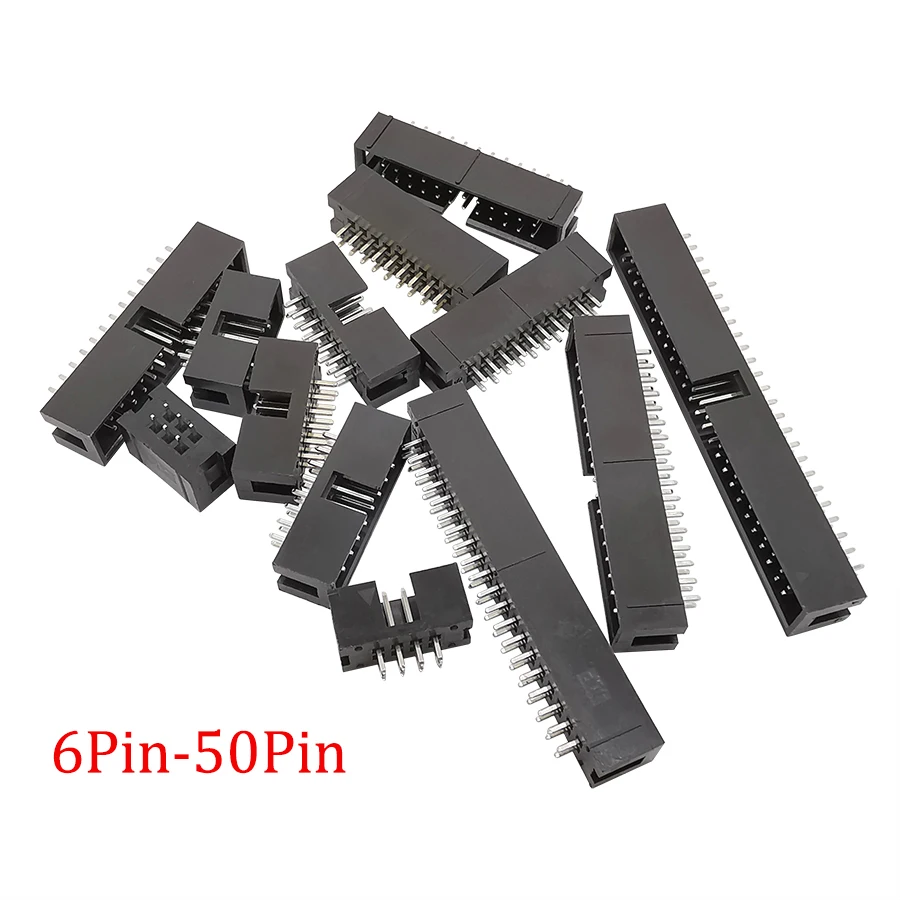 10Pcs DC3 2.54mm Pitch 6/8/10/14/16/20/26/30/34/40/50Pin Male Socket Straight IDC Box Headers PCB Connector Double Row Pinheader